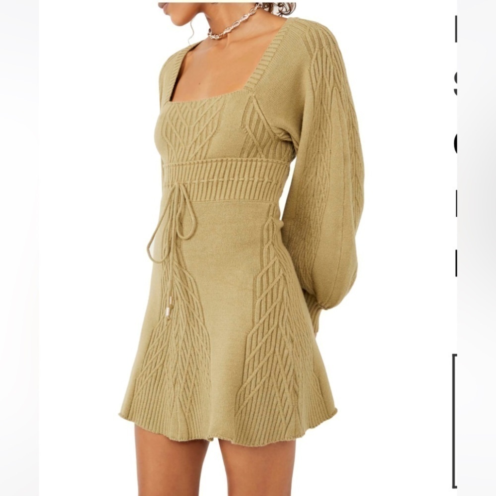 Free People Emmaline Long Sleeve Sweater Dress Size M Curly Willow NWT $168